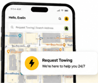TowME app screen showing request towing assistance